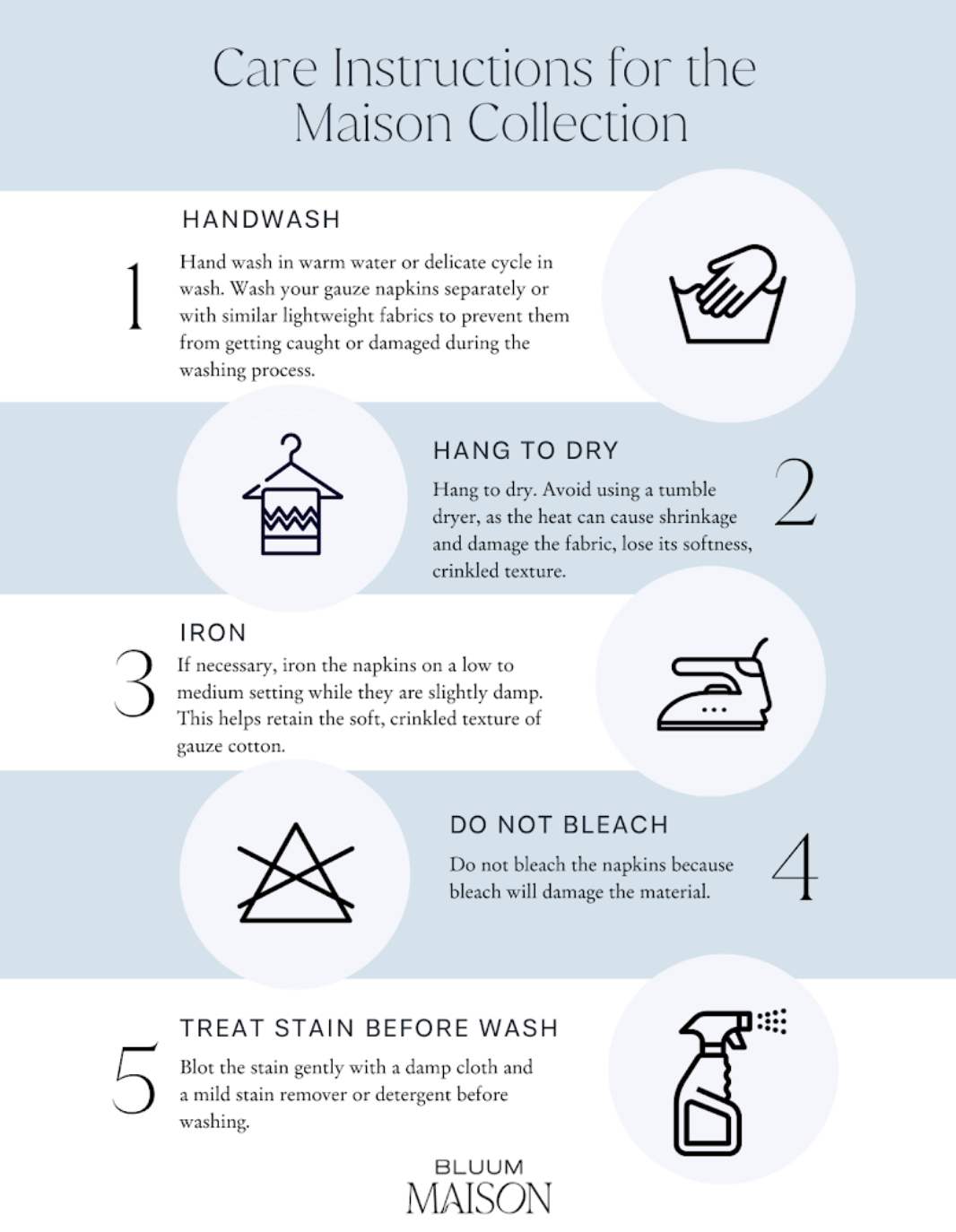 Care Instructions for Maison Gauze Cotton