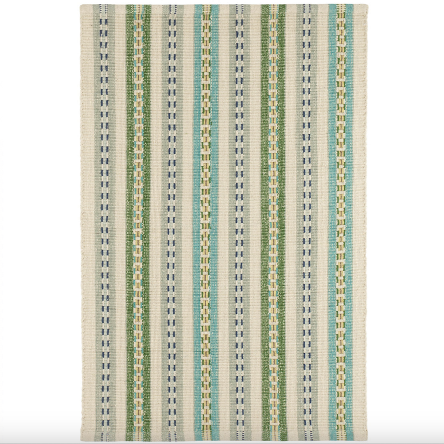 Long Slade Teal Handwoven Cotton Rug at Home Smith