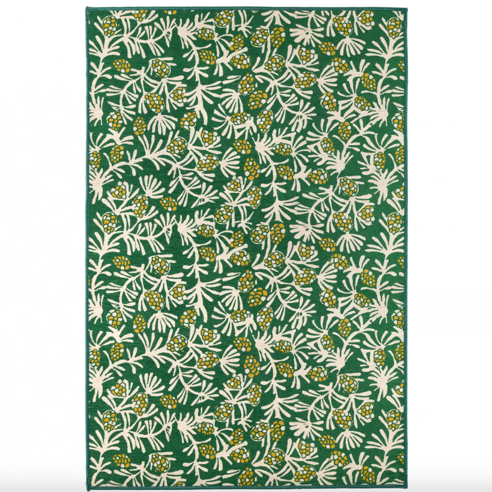 Winter Pinecones Green Machine Washable Dash and Albert Rug at Home Smith