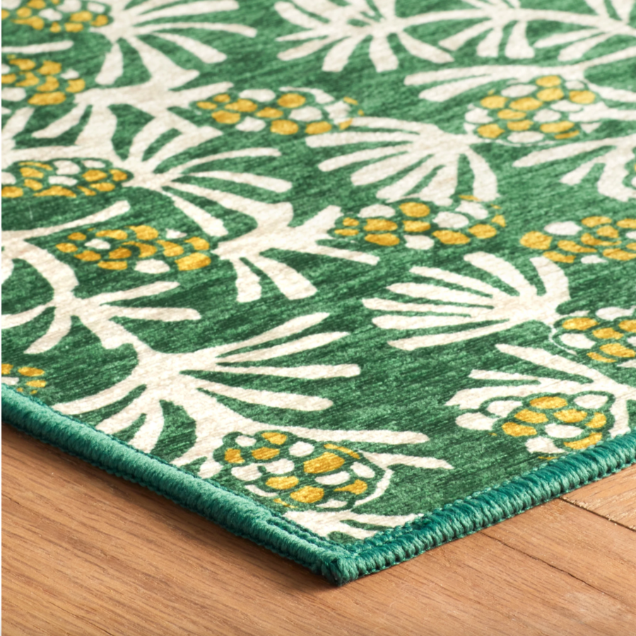 Winter Pinecones Green Machine Washable dash and albert Rug at Home Smith