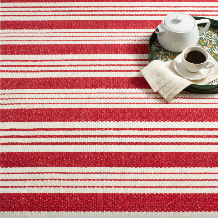 Abby Ticking Red Machine Washable Dash& Albert Rug at Home Smith