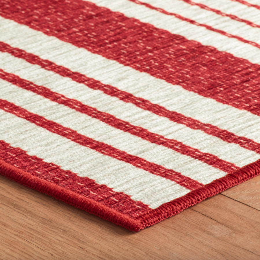 Abby Ticking Red Machine Washable Dash & Albert Rug at Home Smith