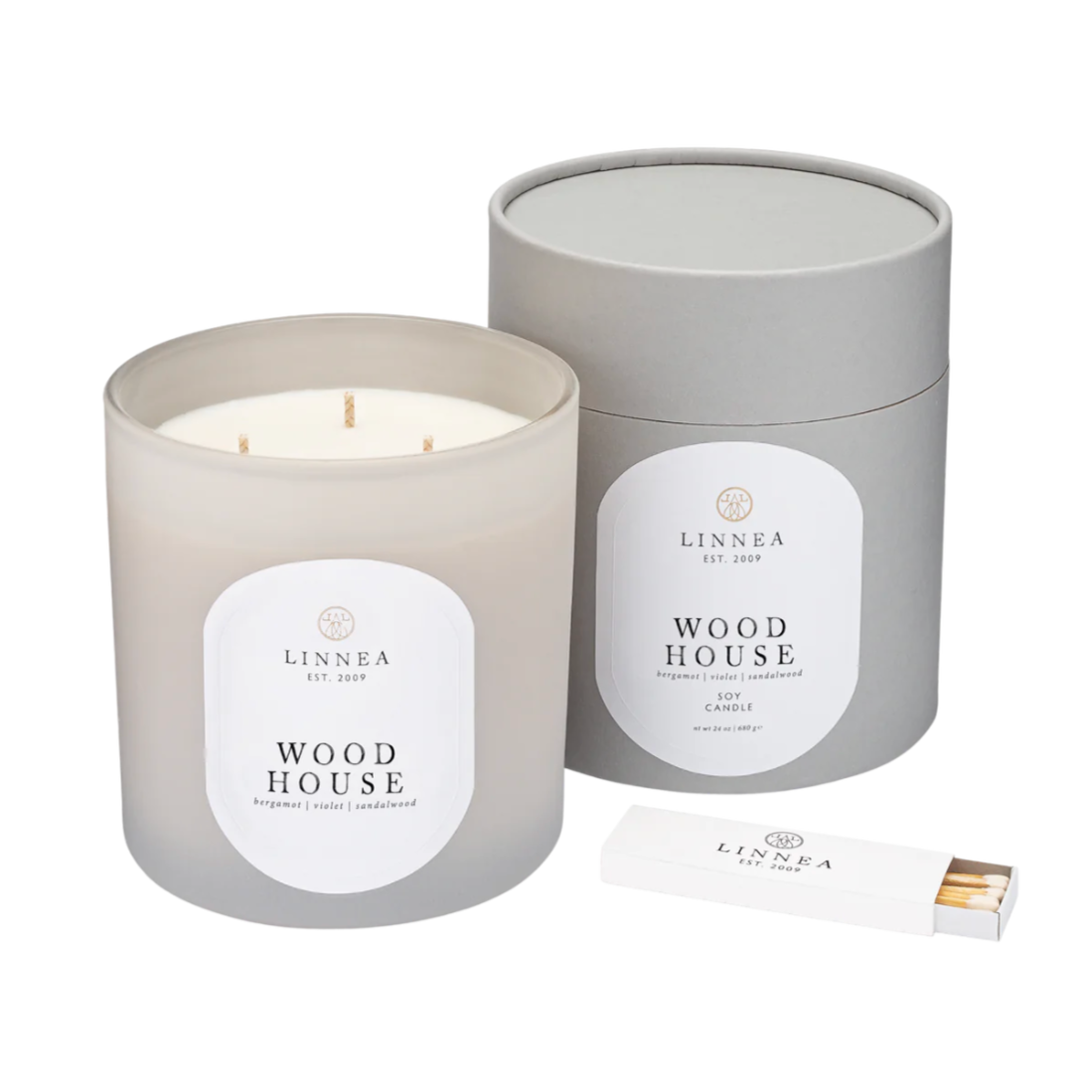 wood house triple wick scented candle by Linnea at Home smith