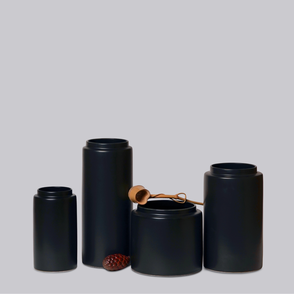 Middle Kingdom porcelain vases in matte black glaze at Home Smith