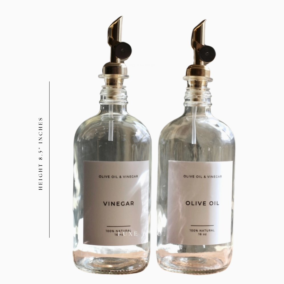 Sizing details on olive oil and vinegar dispensing bottles at Home Smith