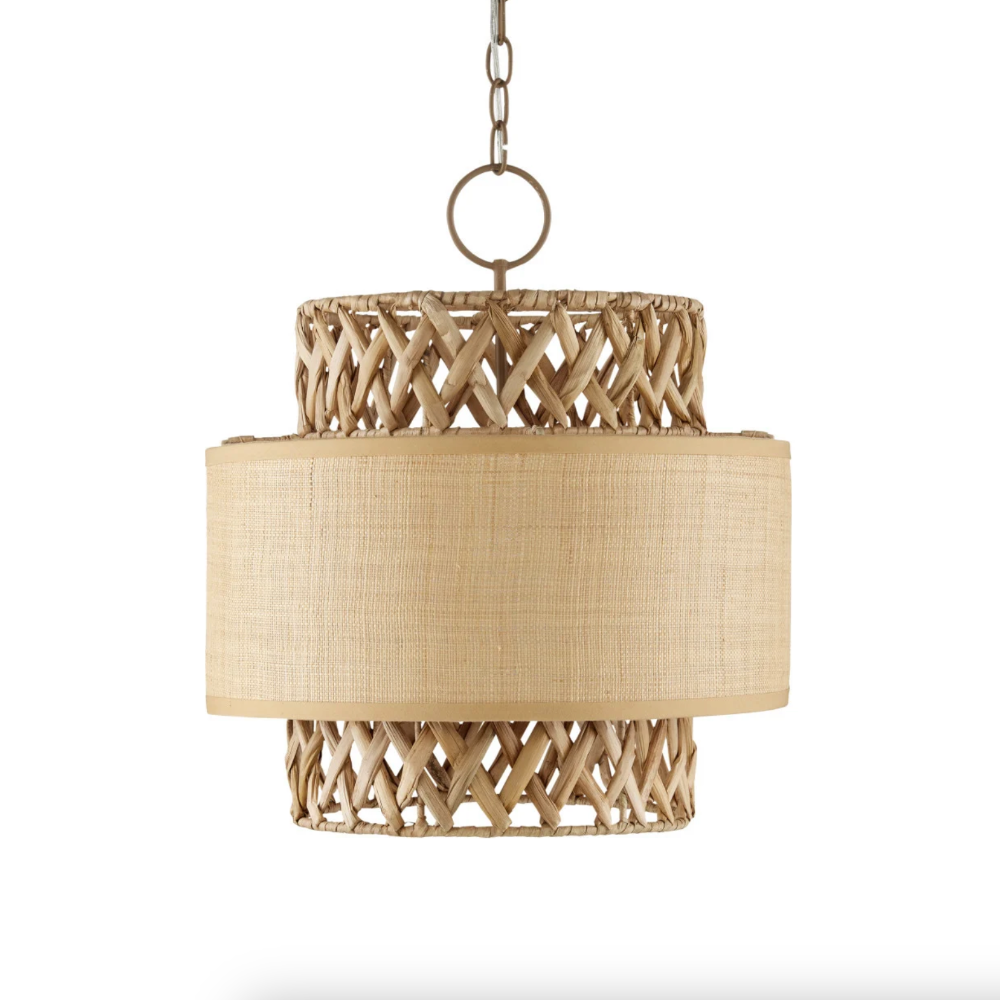 Isola grasscloth pendants from Currey and co on sale at Home Smith