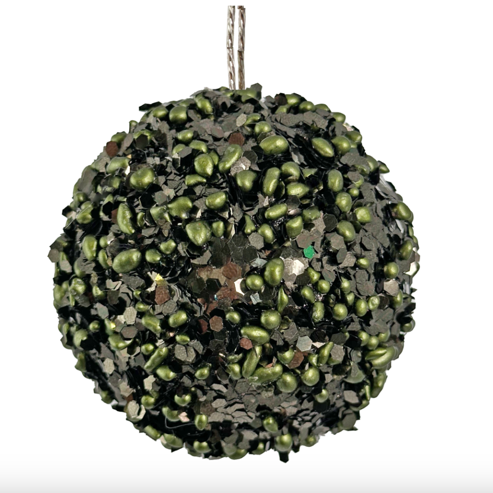 Green Beaded Glitter Ornaments at Home Smith