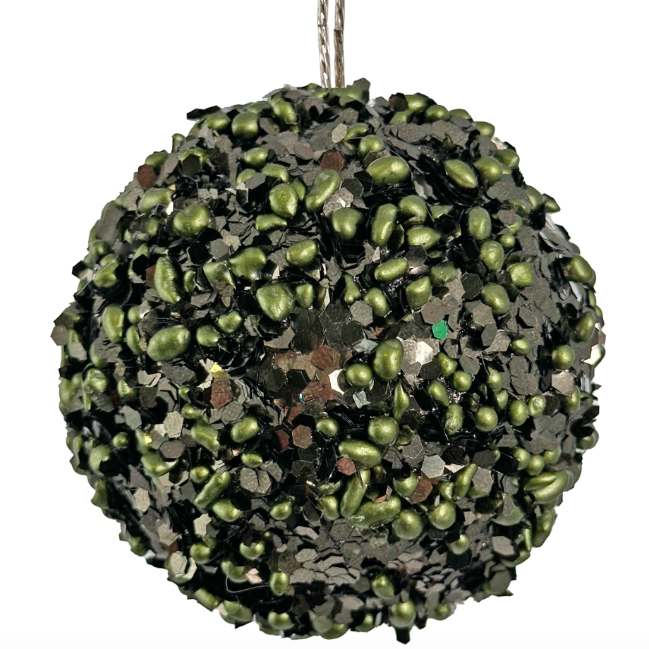 Green Beaded Glitter Ornaments at Home Smith