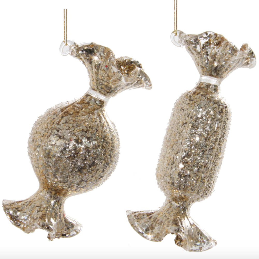 Glass Candy Iced Gold Ornaments