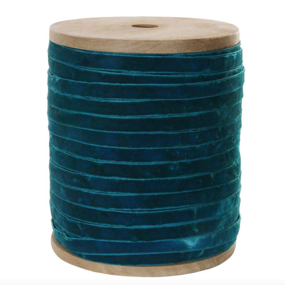 Thin Velvet Ribbon in Teal at Home Smith