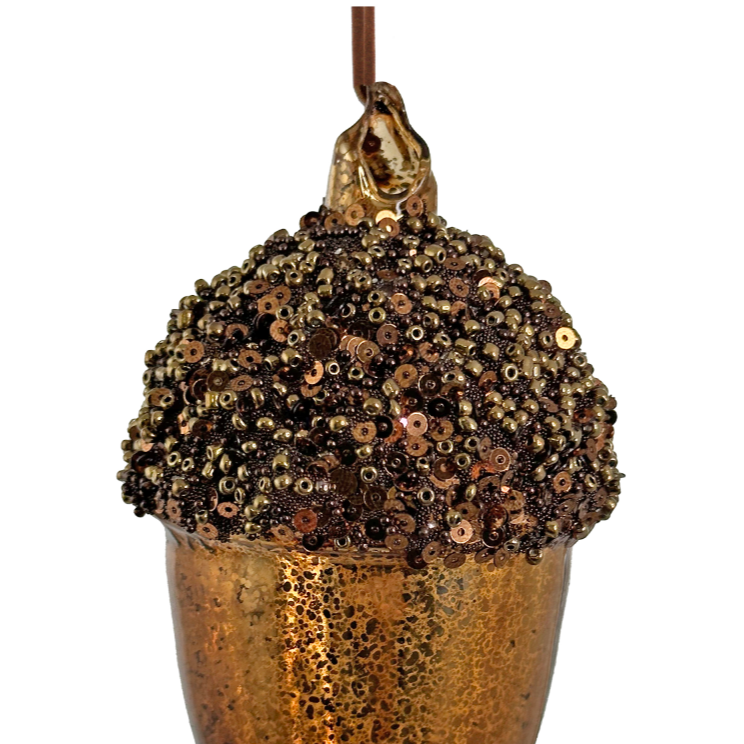 Brown beaded glass acorn ornament at Home Smith 