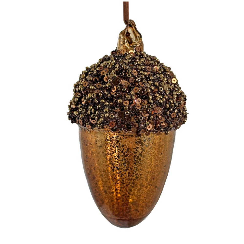 Brown beaded glass acorn ornament at Home Smith 