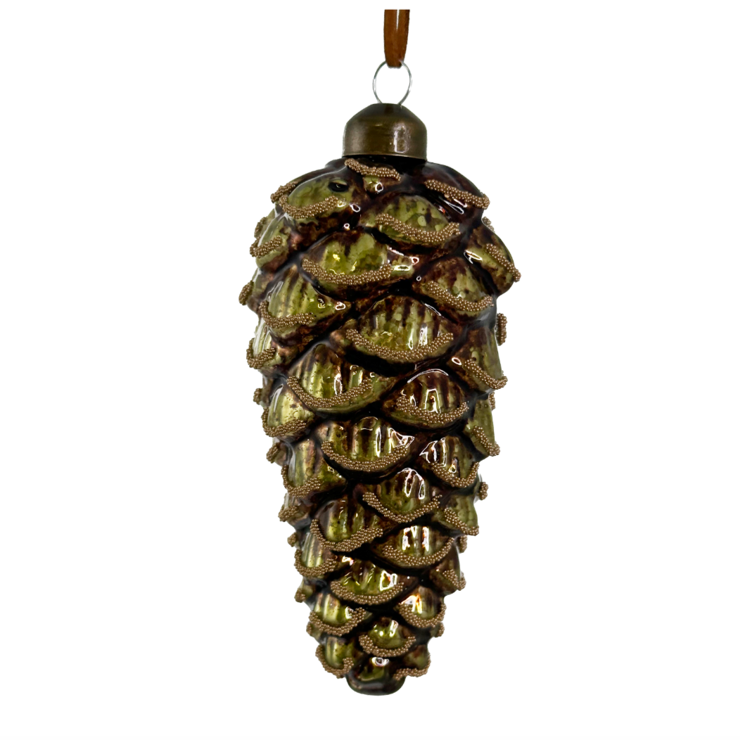 Beaded Glass Brown and Green Ornament at Home Smith