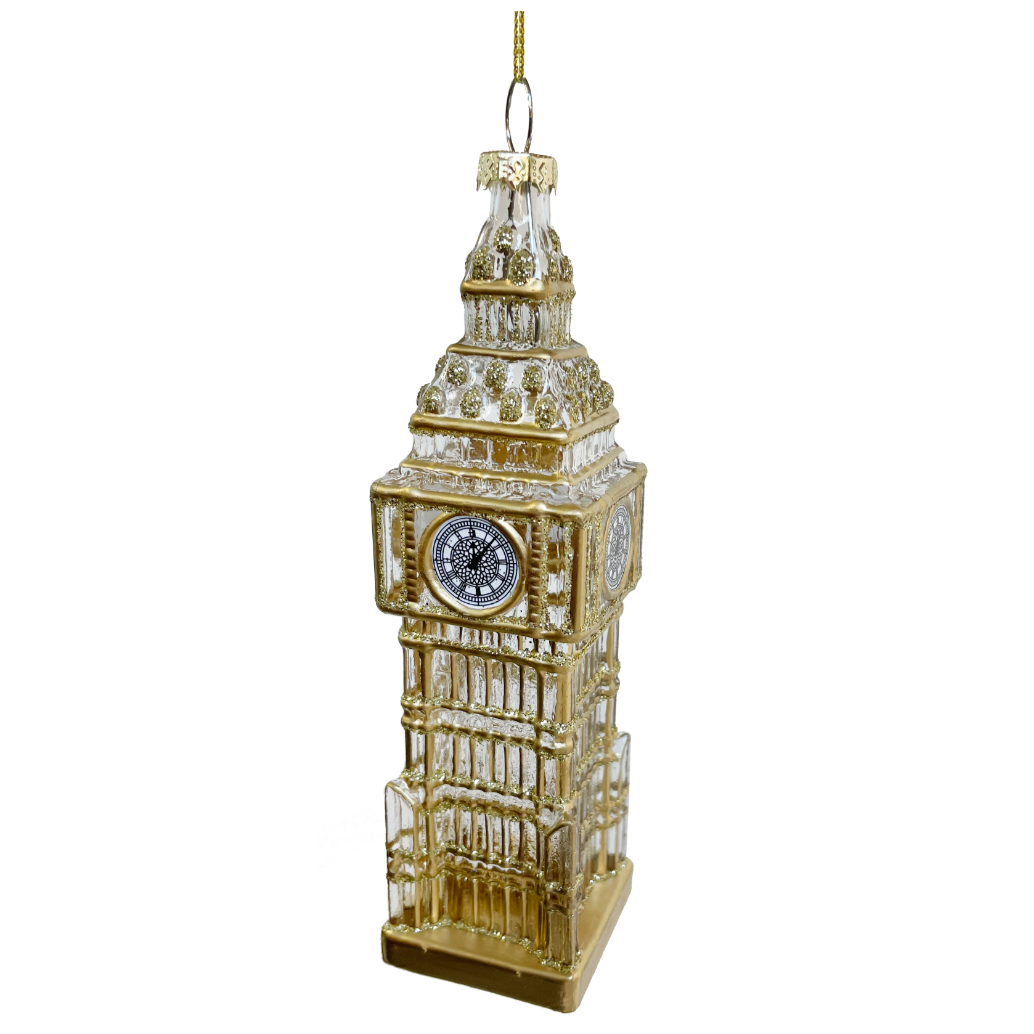 Glass White and Gold Big Ben Ornament at Home Smith