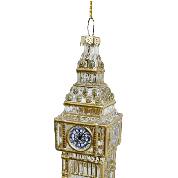 White and Gold Glass Big Ben Ornament at Home Smith