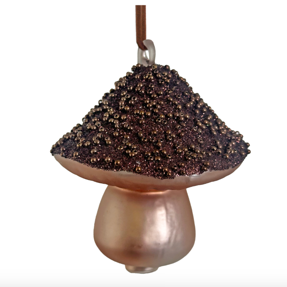 Beaded Brown Glass Mushroom Ornament  at Home Smith