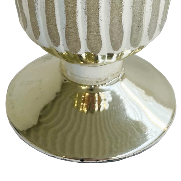 Close up of Ribbed Silver Glass tea light candle holder at Home Smith