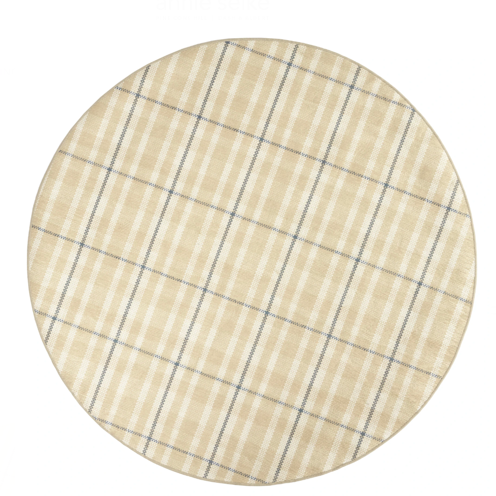 Hallie Plaid Khaki machine washable round rug from dash and albert at Home Smith 