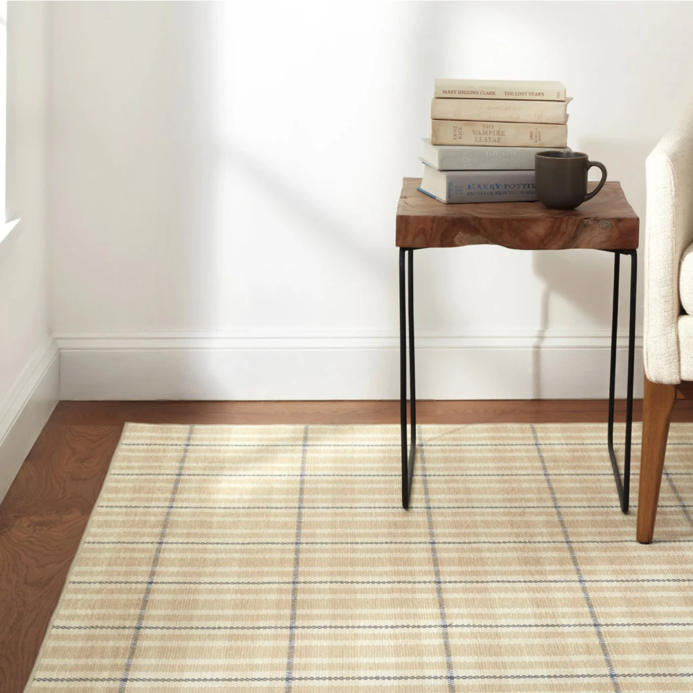 Hallie Plaid Khaki machine washable rug from dash and albert at Home Smith 