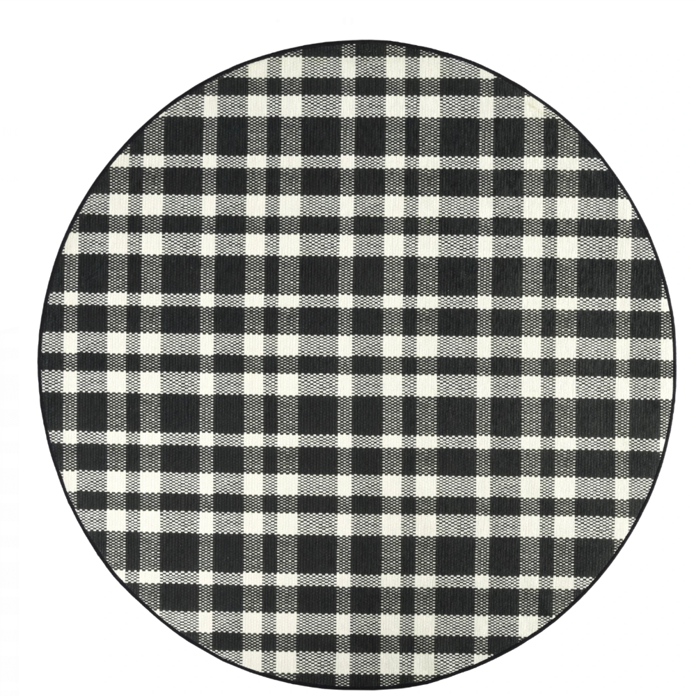 Houston Plaid Black Machine Washable Dash and Albert Round Rug at Home Smith