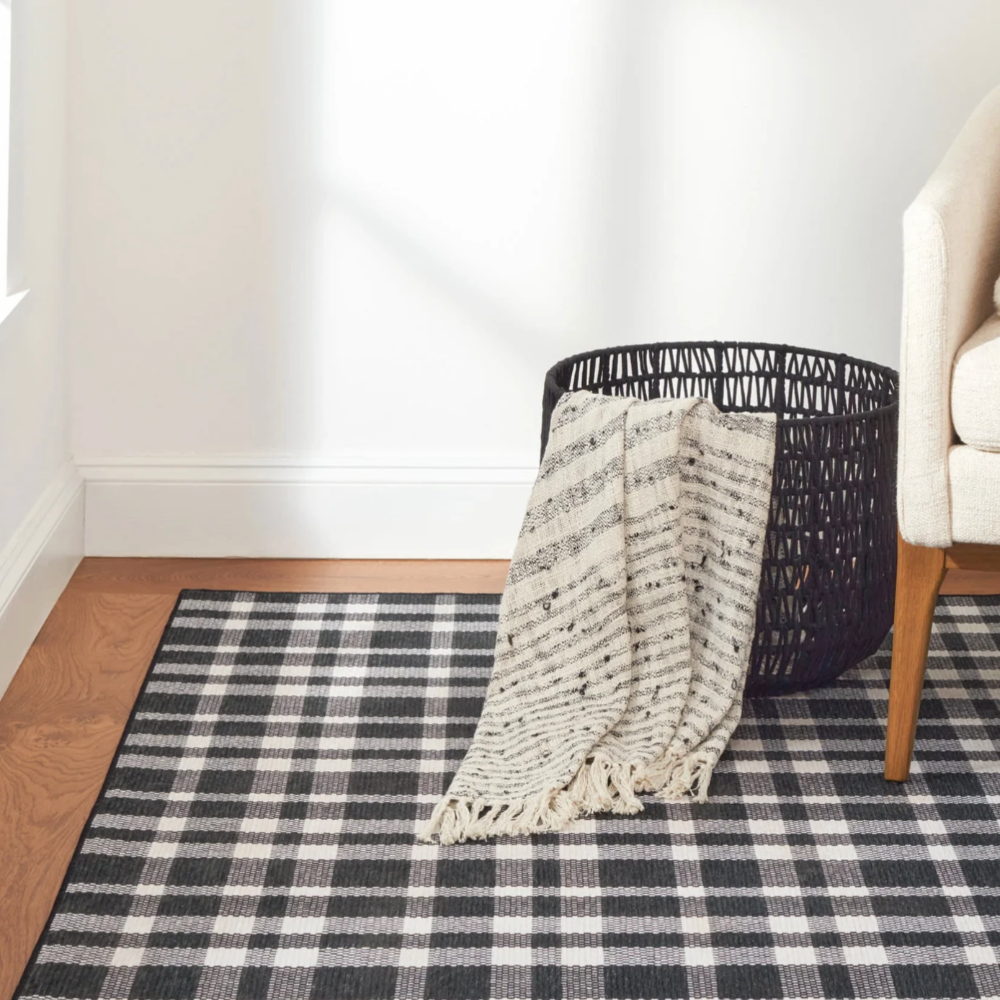 Houston Plaid Black Machine Washable Dash and Albert Rug at Home Smith