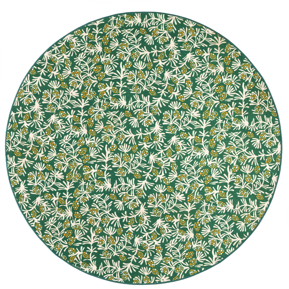 Winter Pinecones Green Machine Washable  Dash and Albert Round Rug at Home Smith