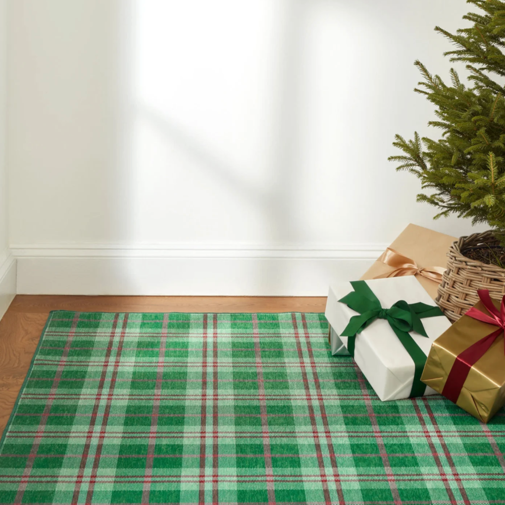 Jolly Plaid Green Machine Washable Dash and Albert Rug at Home Smith