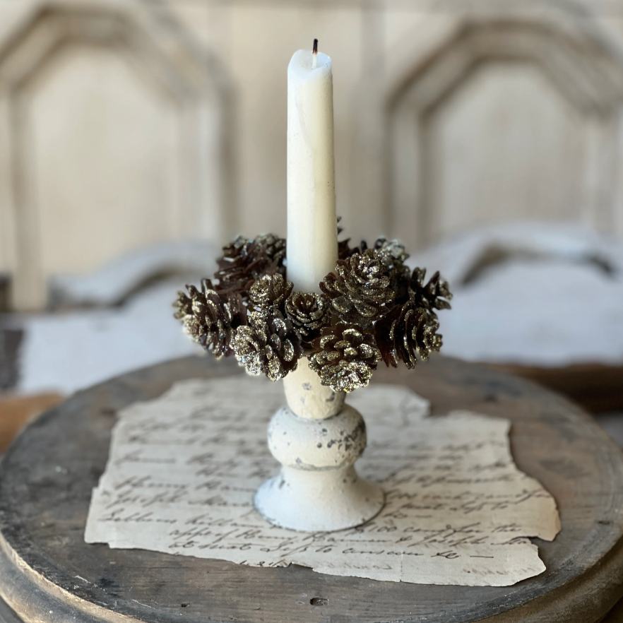 Shimmer Pine Cone Taper Candle Ring at Home Smith