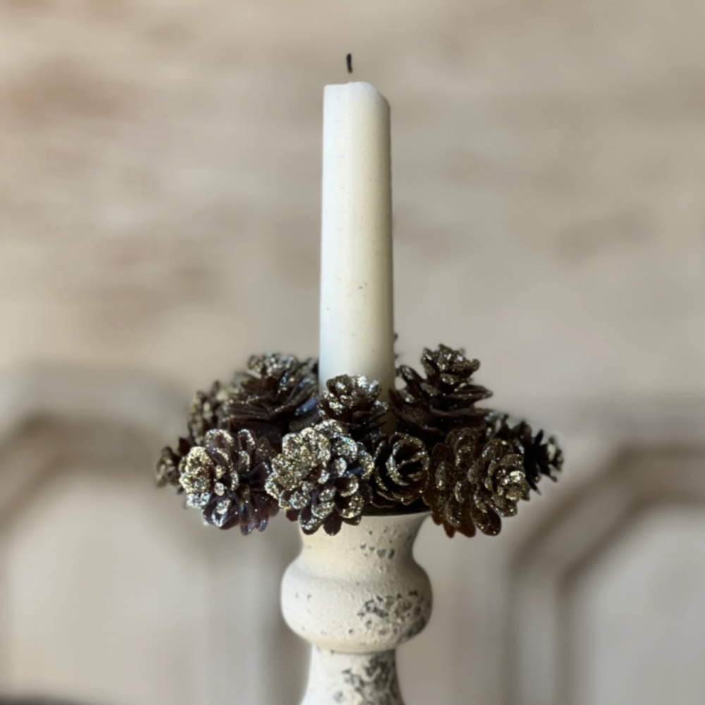 Shimmer Pine Cone Taper Candle Ring at Home Smith