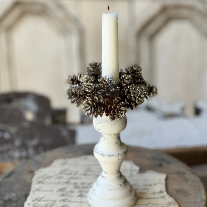 Shimmer Pine Cone Taper Candle Ring at Home Smith