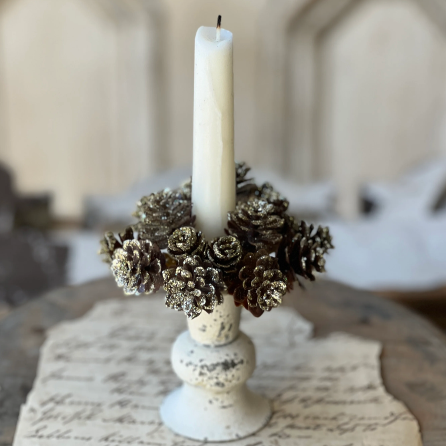 Shimmer Pine Cone Taper Candle Ring at Home Smith