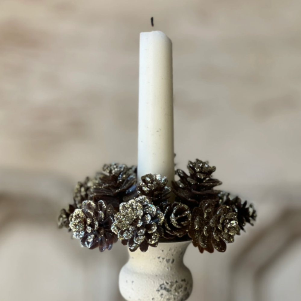 Shimmer Pine Cone Taper Candle Ring at Home Smith