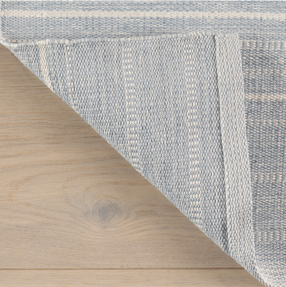 Dash and Albert Skipper Stripe Swedish Blue Indoor/Outdoor rug at Home Smith