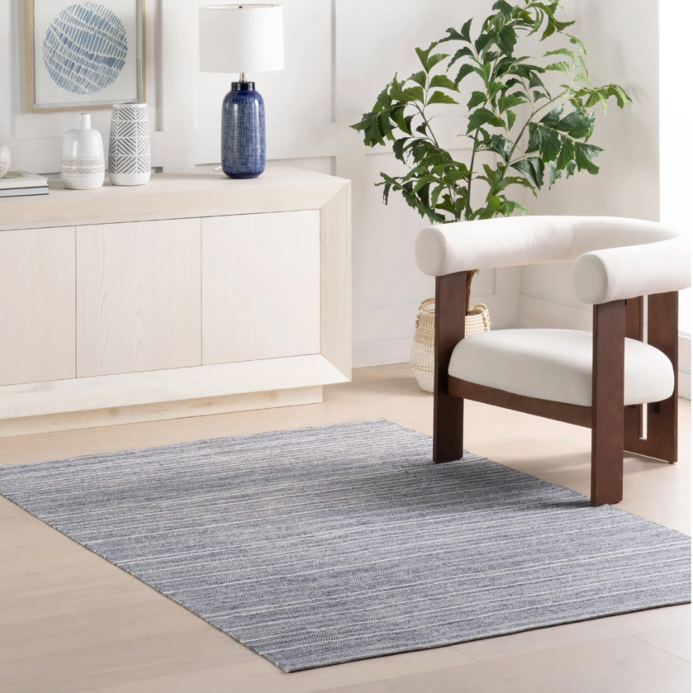 Dash and Albert Skipper Stripe Swedish Blue Indoor/Outdoor rug at Home Smith