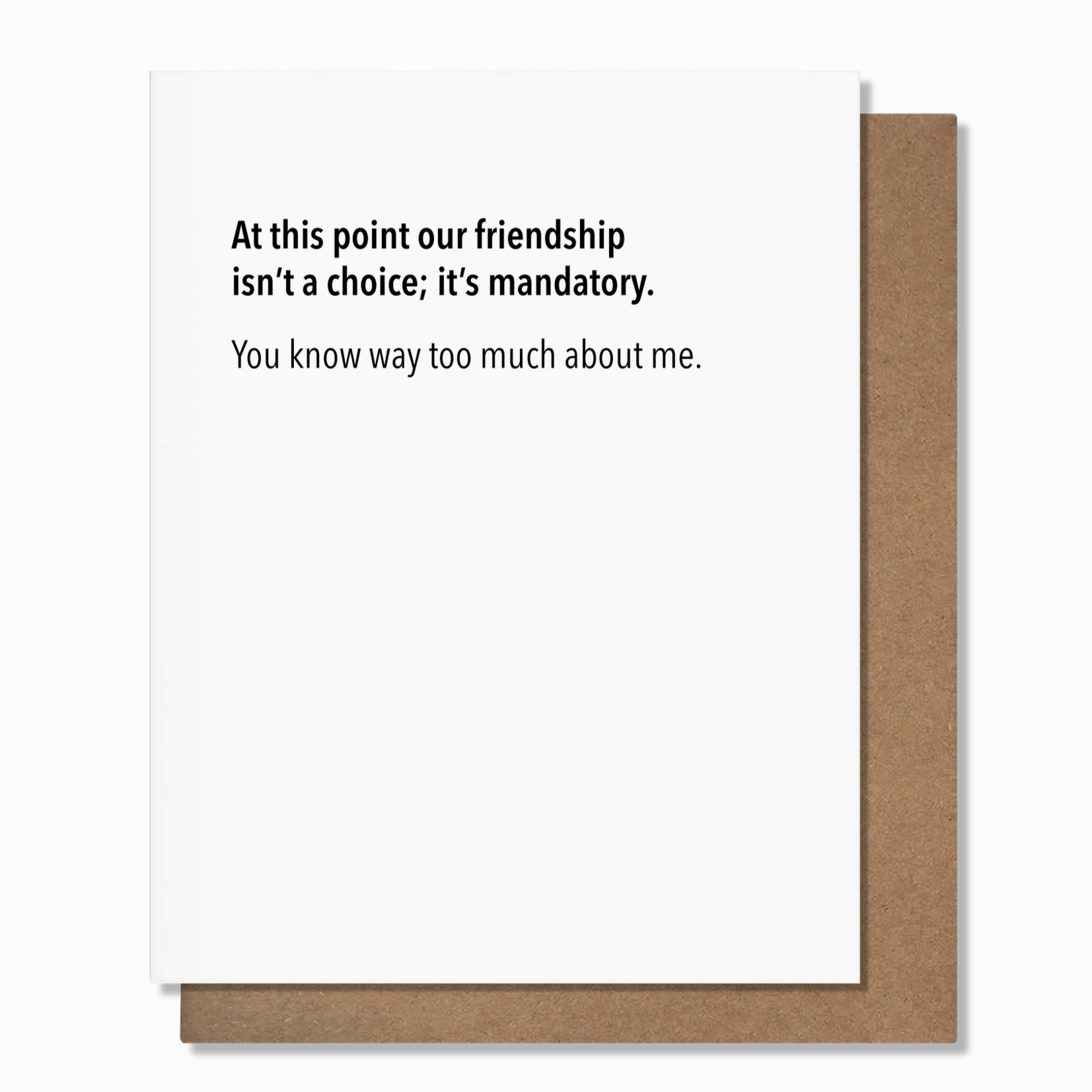 White card with brown border and black text on a white background