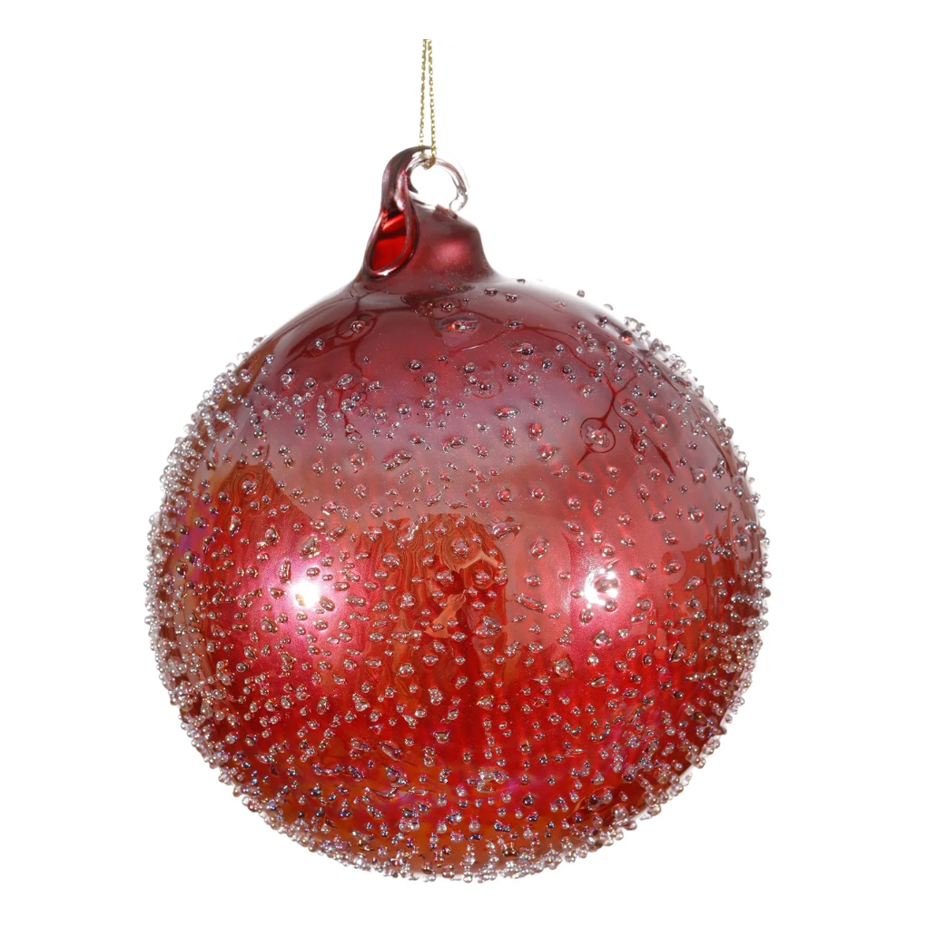 Jim Marvin Handblown Glass Beaded Ornament in Red