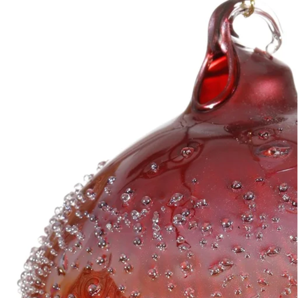 Jim Marvin Handblown Glass Beaded Ornament in Red