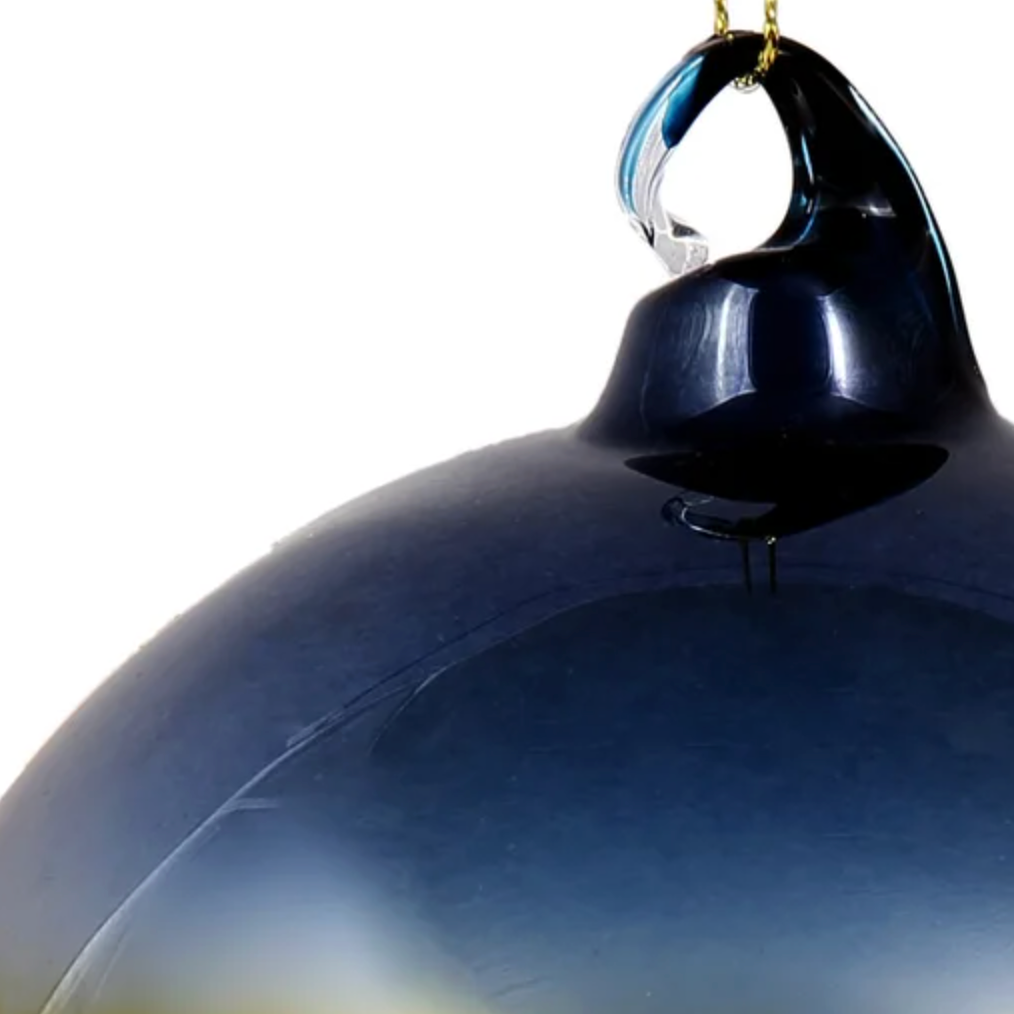 Jim Marvin Handblown Iridescent Bottle Glass Ornament in Dark Blue