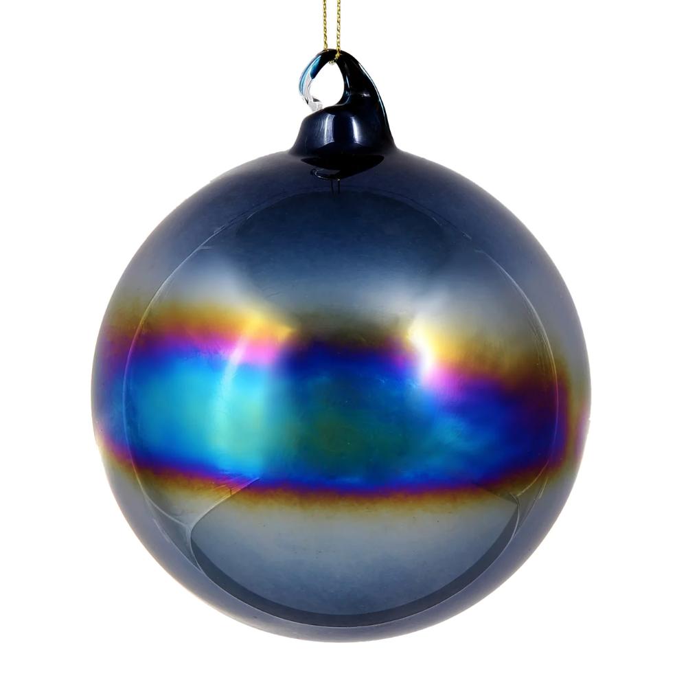 Jim Marvin Handblown Iridescent Bottle Glass Ornament in Dark Blue