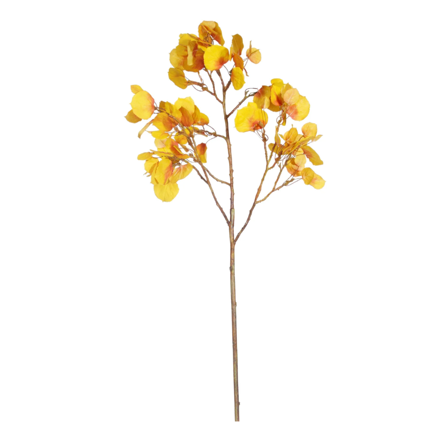 Artificial yellow flower branch on a white background