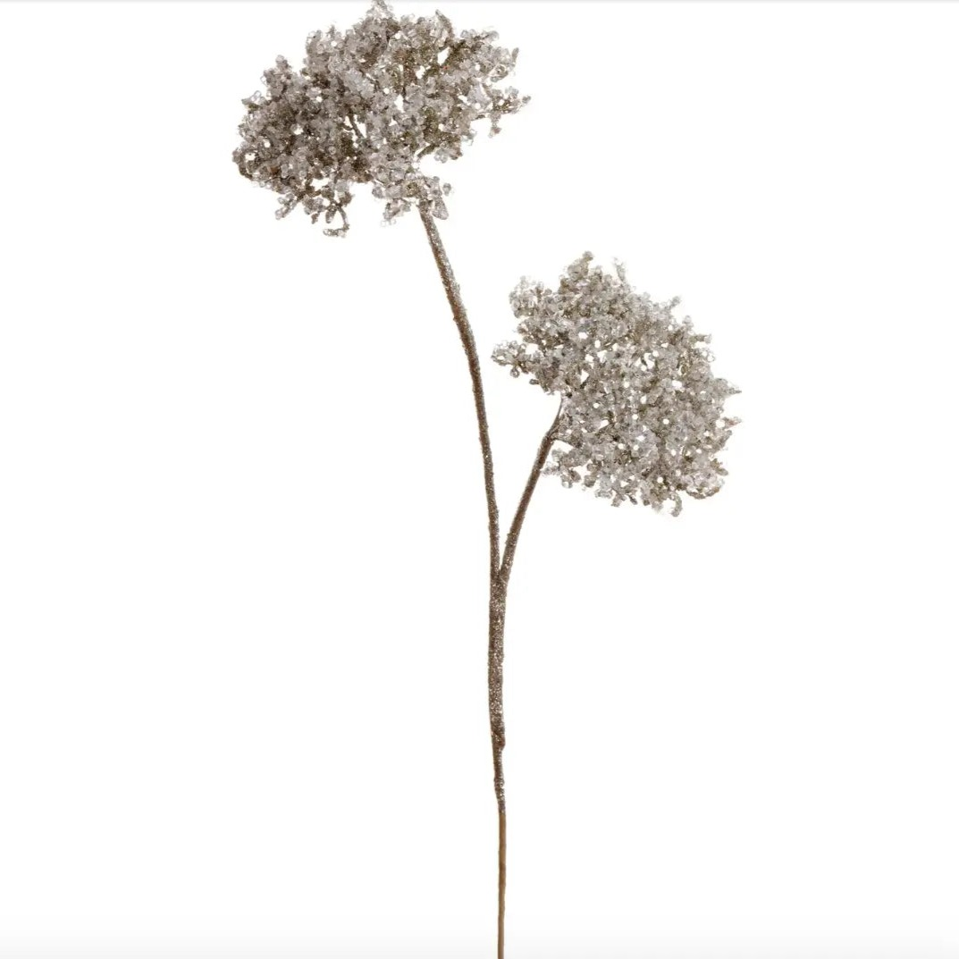 Home Smith Silver Ice Glitter Queen Anne's Lace Winward Stems, Blooms & Branches