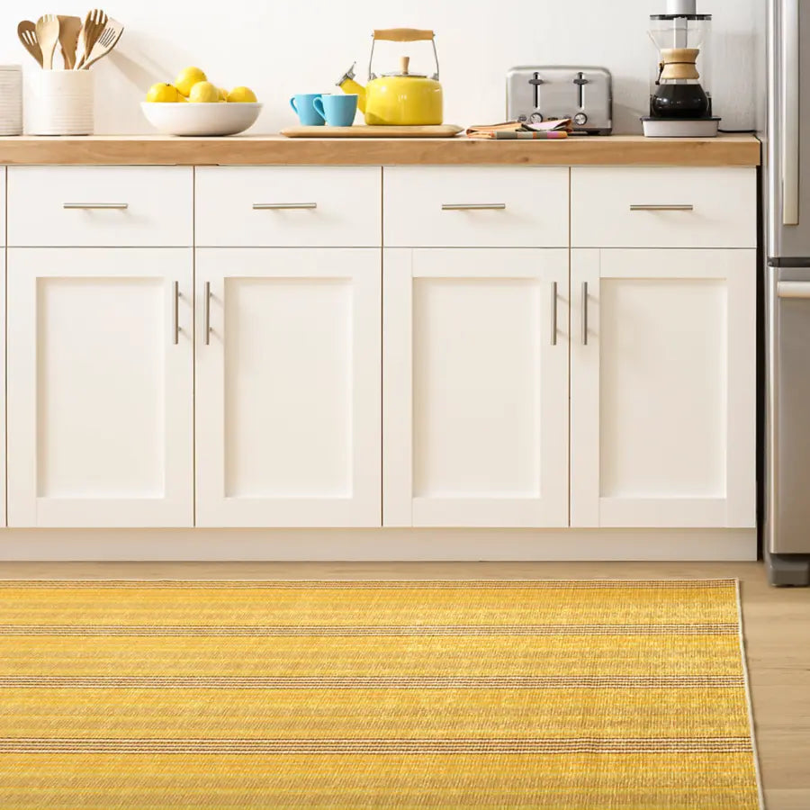 Home Smith Sunflower Ticking Yellow Machine Washable Rug Dash & Albert Rugs - Washable