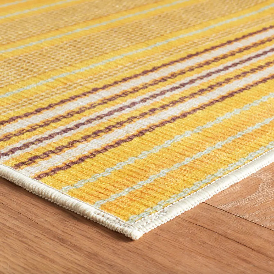 Home Smith Sunflower Ticking Yellow Machine Washable Rug Dash & Albert Rugs - Washable