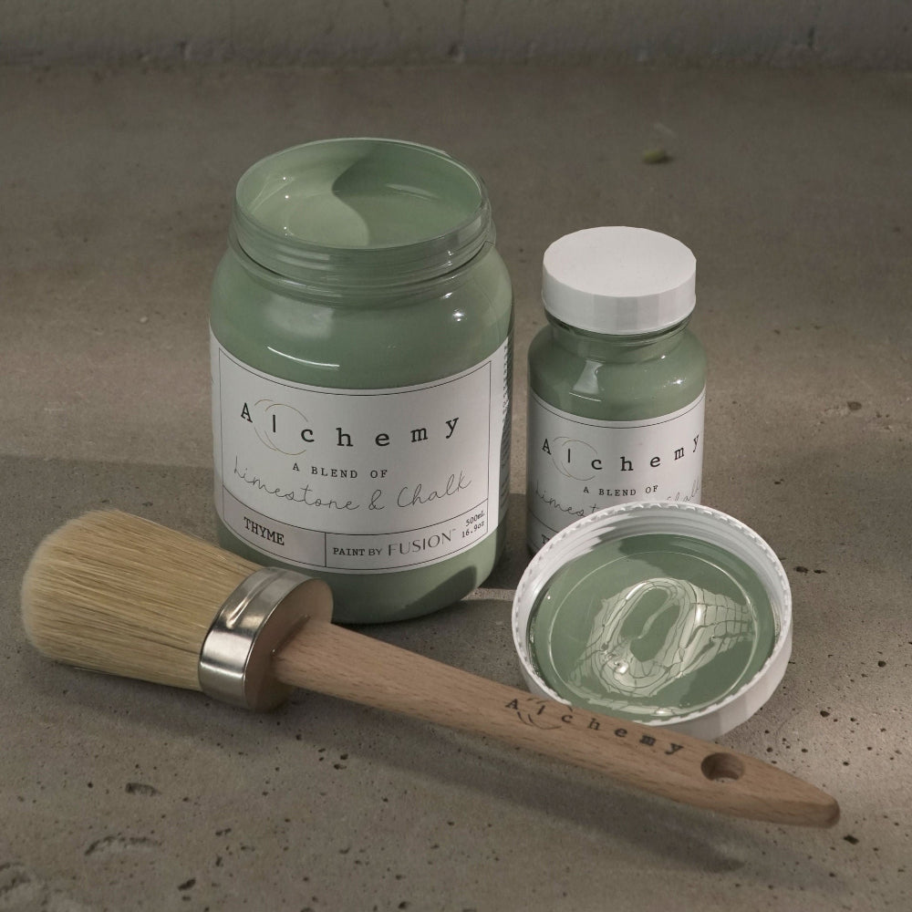 Alchemy Limestone and Chalk Furniture Paint by Fusion in Thyme at Home Smith 