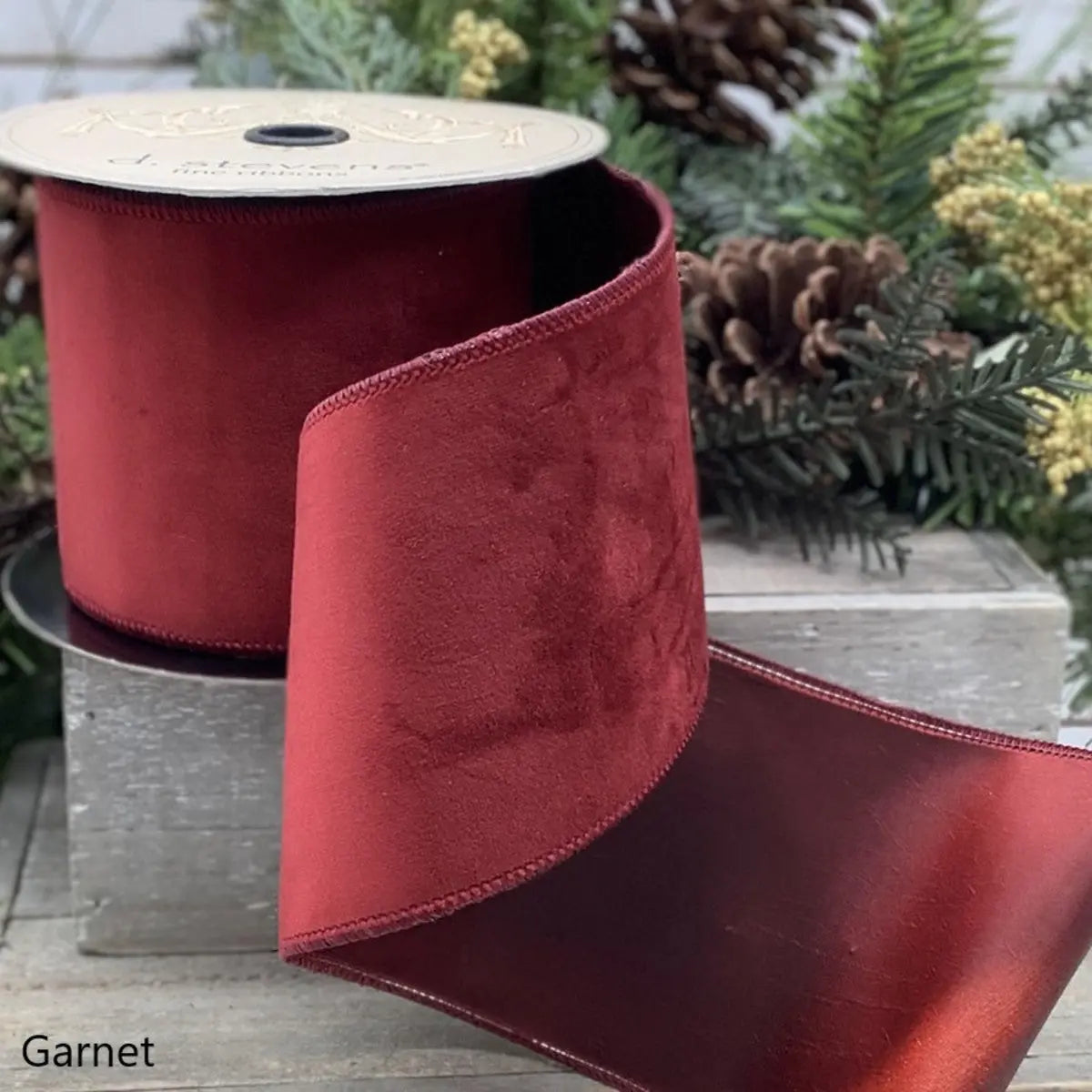 Home Smith Velvet Taffeta Backed Ribbon in Garnet d.stevens Ribbon