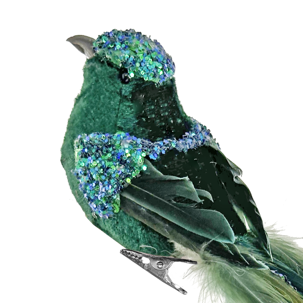 Velvet Feather Bird in Green Blue at Home Smith
