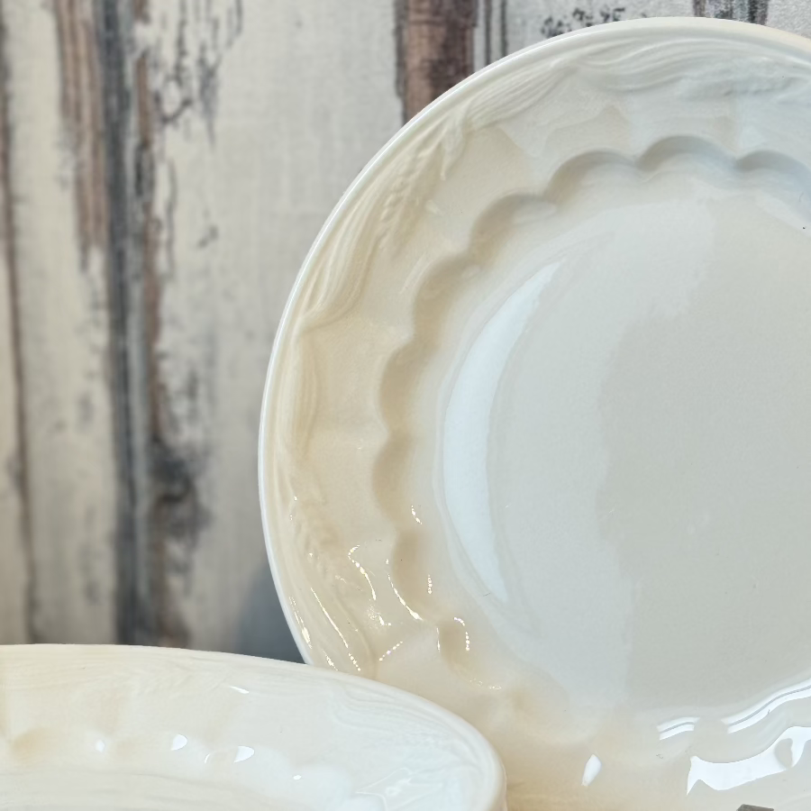 Set of 4 Vintage White Wheat Ironstone Dinner Plates