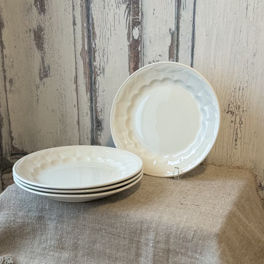 Set of 4 Vintage White Wheat Ironstone Dinner Plates