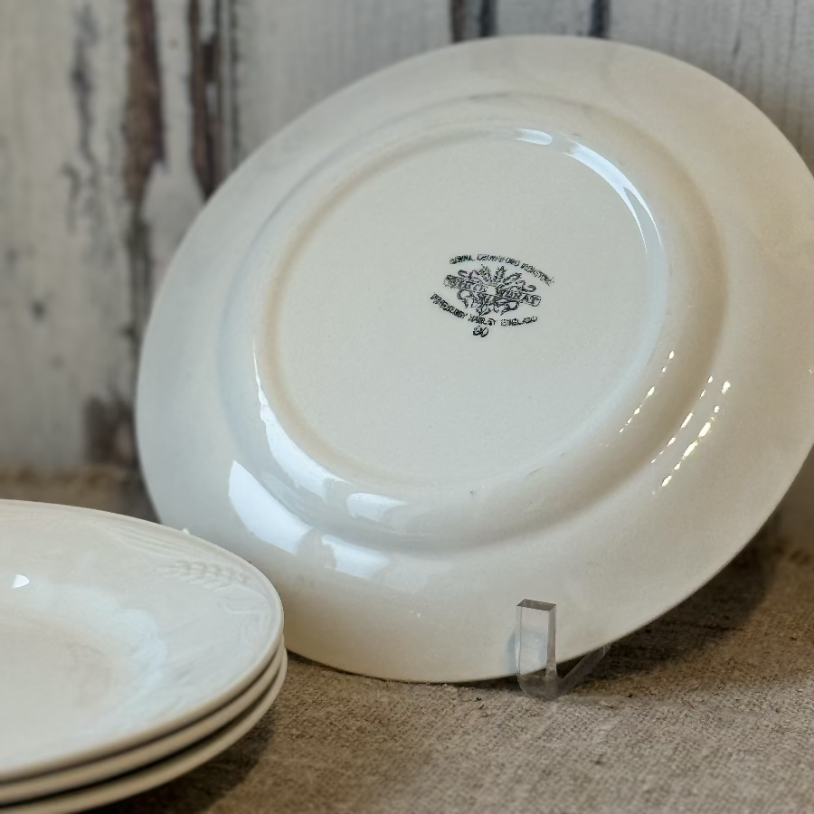 Set of 4 Vintage White Wheat Ironstone Salad Plates