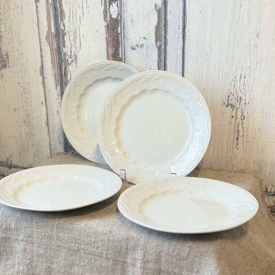 Set of 4 Vintage White Wheat Ironstone Salad Plates